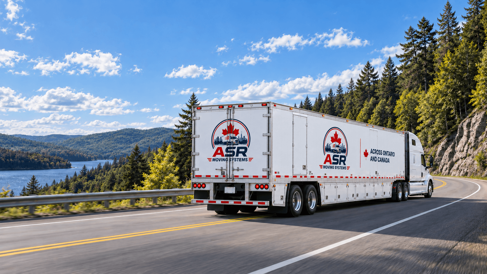 ASR Moving Systems truck travelling on a scenic Canadian highway